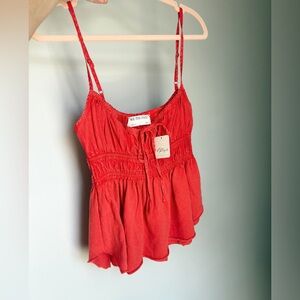We The Free Vibrant Red Bow Tank Top
